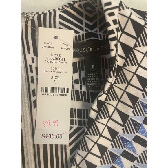 White House Black Market Cap-Sleeve Printed Knit Sheath Dress NWT size 0 - Picture 7 of 8